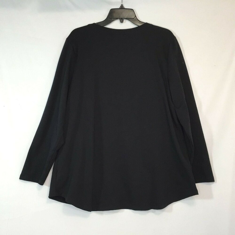D & Co Active Womens Large Blouse Black Relaxed Fit Pockets Top Pullover Stretch - Picture 9 of 10